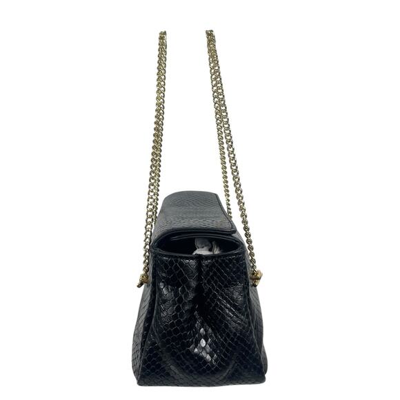 J. Crew Chain Stap Bag Snake Embossed Leather Black Gold Chain - Picture 4 of 14